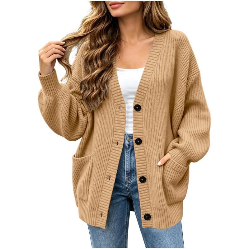 Womens Knit Cardigan 2026 Fall Loose Fit V Neck Single Breasted Sweater CasualPreppy StyleWomens Preppy Style
