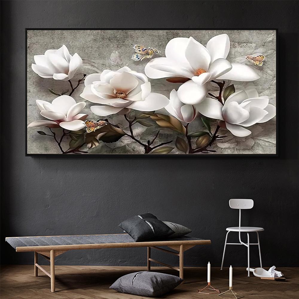 Vit blomma Abstrakt oljemålning på duk Affischer och tryck Canvasmålning Cuadros Väggkonstbild för vardagsrumsinredning