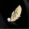 Gold Color Ginkgo Leaf Brooches Pins For Women Shiny Crystal Zircon Pearl Plant Brooch Corsage Wedding Party Clothing Jewelry