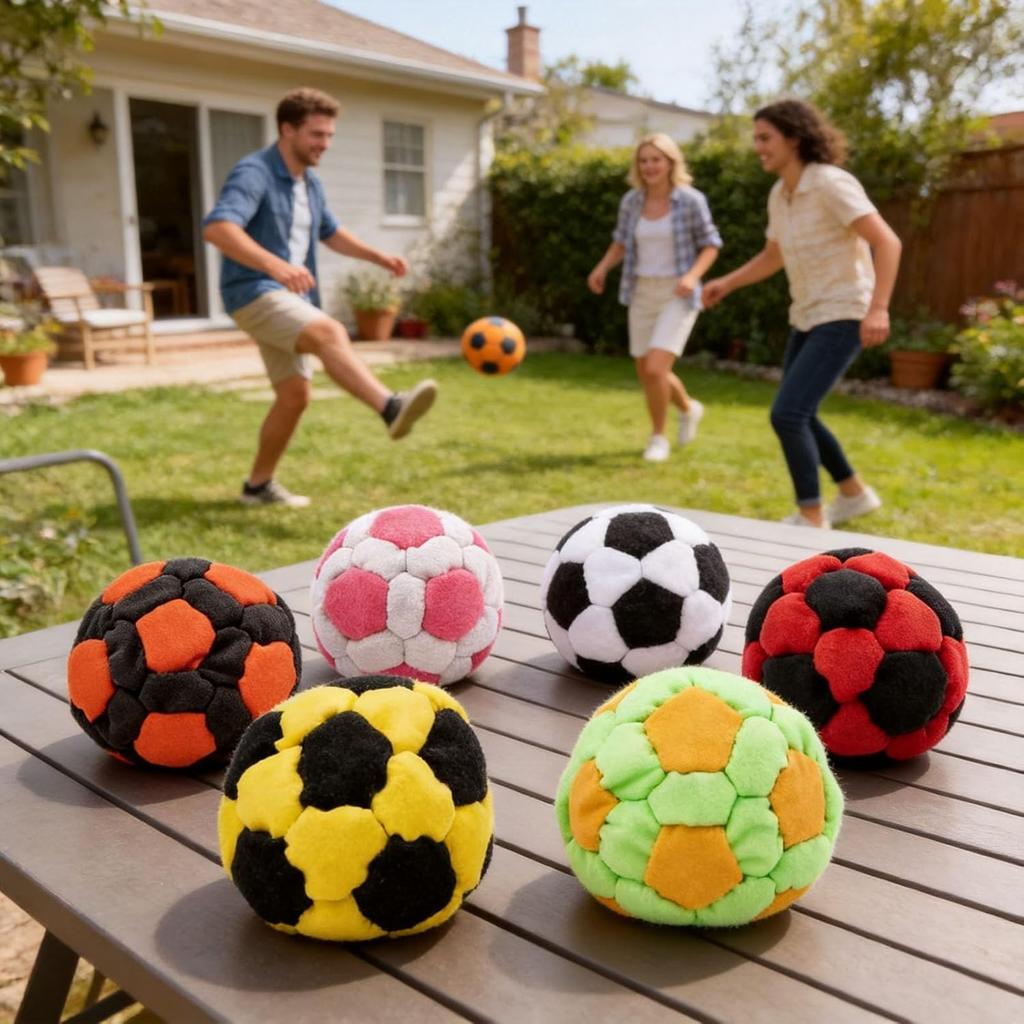 Soft Handmade Footbag Sacks Soccer Design Colorful Crochet Footbag Handmade Knitted Bean Bag for Playground Activities