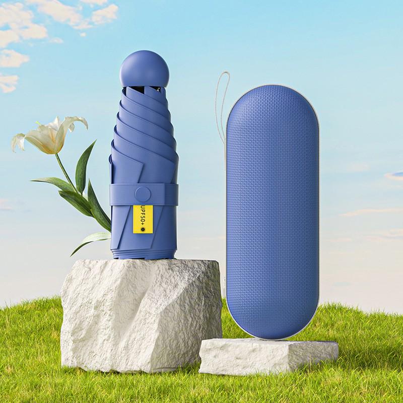Compact Portable UV Protection Umbrella Sun Rain UPF 50 Black Coated 6-Rib Capsule Design Women