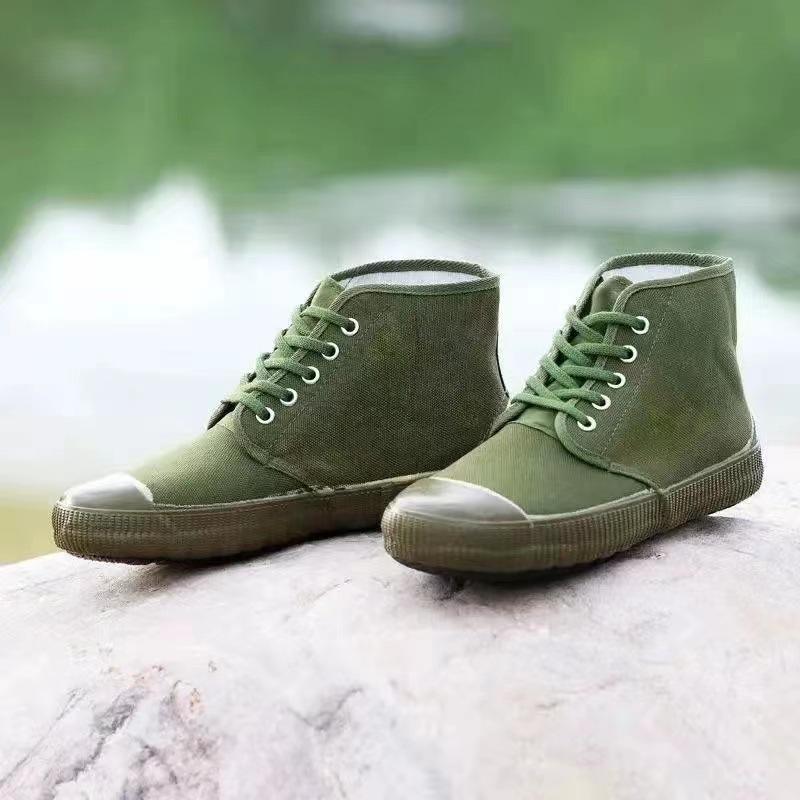 High-top labor insurance shoes farmland training protection flat-soled liberation shoes army green canvas shoes outdoor construction site