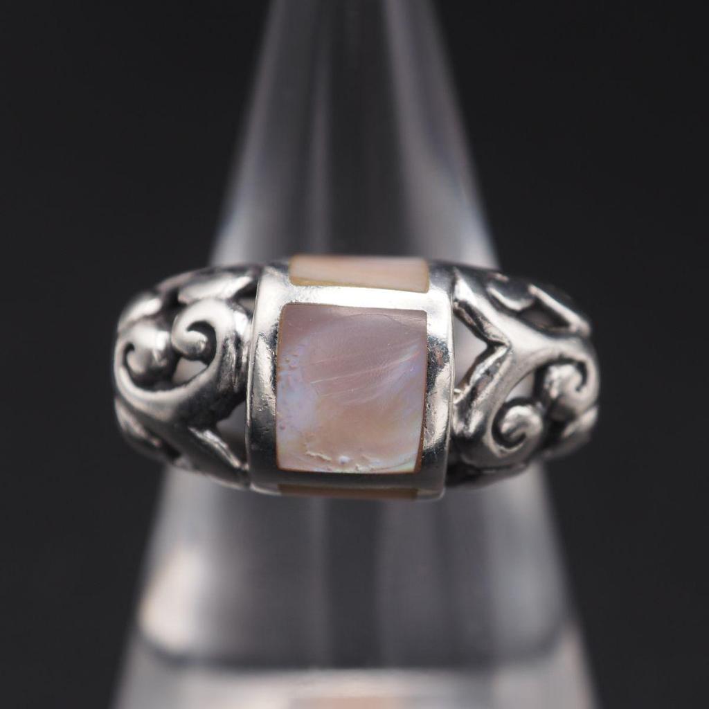 Used X983 Shell THAILAND 925 Engraved Ring Openwork Arabesque Design Silver Ring Vintage No. 11