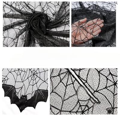 2025 New Women Halloween Shawl Spider Web Black Lace Mesh Bat Halloween Home Party Decoration Cloak for Halloween Cosplay