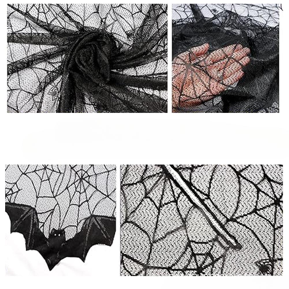 2025 New Women Halloween Shawl Spider Web Black Lace Mesh Bat Halloween Home Party Decoration Cloak for Halloween Cosplay