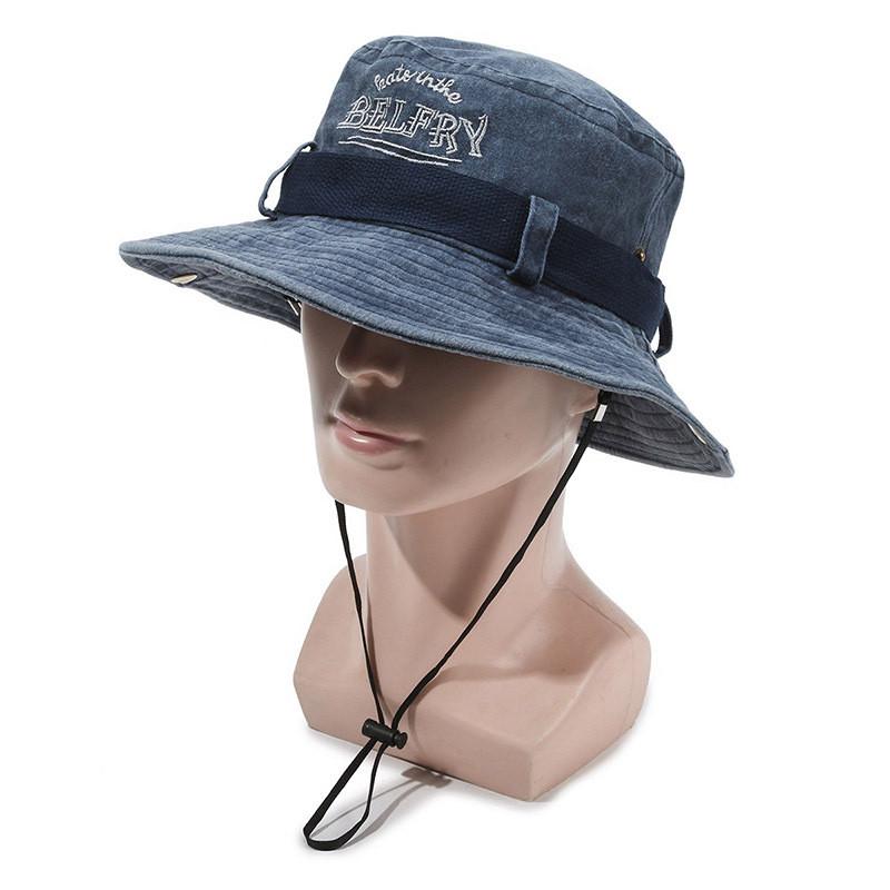 Outdoor Wide Brim Cotton Hat With Windproof Rope For Men And Women Summer Sun Protection