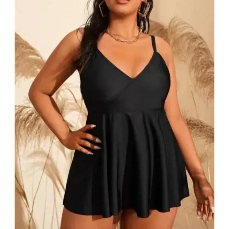 Plus Size Swimsuit Women Tankini Black Big Large Chubby Summer Swimdress Bikini Beachwear Swimwear Mujer 2025 Bathing Suit 4XL