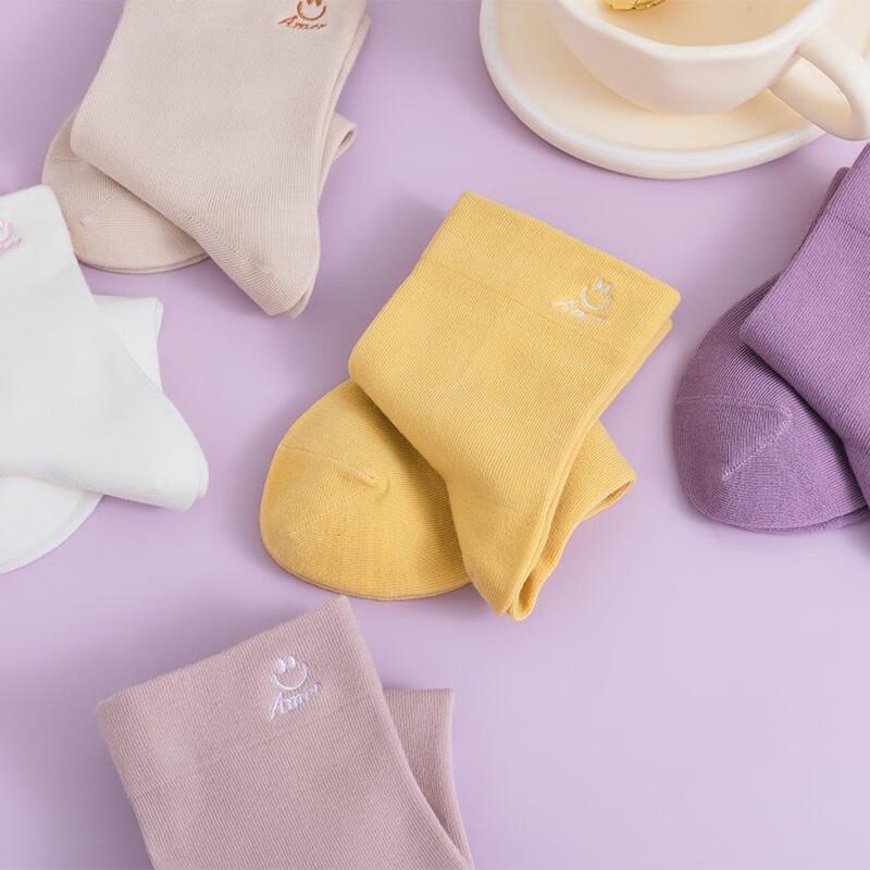 LANSWE Women's 100% Cotton Embroidered Mid-Calf Socks - 5 Pair Pack