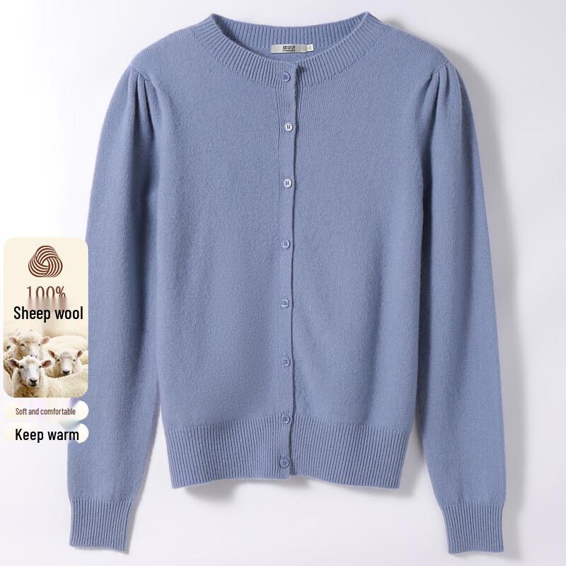 SNOWFLYING Women s 100% Merino Wool Seamless Puff Sleeve Cardigan L