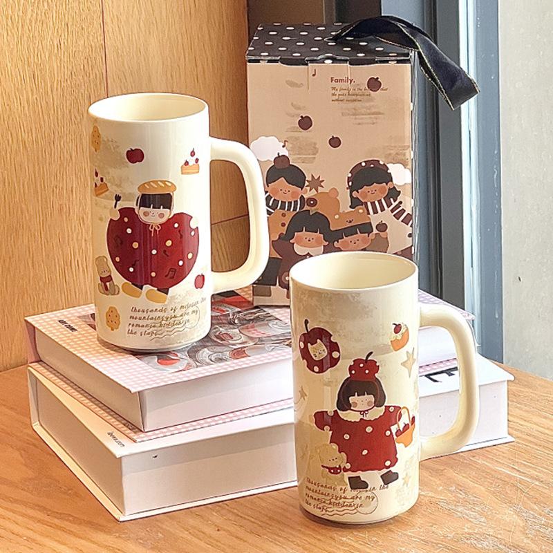 Retro Style Family of Four Boys and Girls Ceramic Mug Couple Large Capacity Coffee Cup Girl Birthday Gift