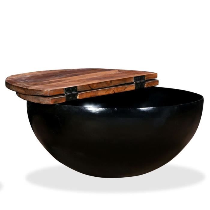 Coffee Table - vidaXL - Solid Reclaimed Wood - Black - Round - Industrial Style