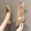 New Women High Heel Sandal Fashion Pointed Toe Shallow Slip on Dress Mules Shoes Thin Low Heel Slingback Sandal