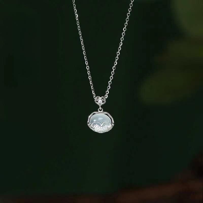 White Jade Cedony Ruyi Peace Lock Necklace Female Chinese Style Light Extraordinary Thoughts Aoka Cloud Long Life Lock Collarbone Chain