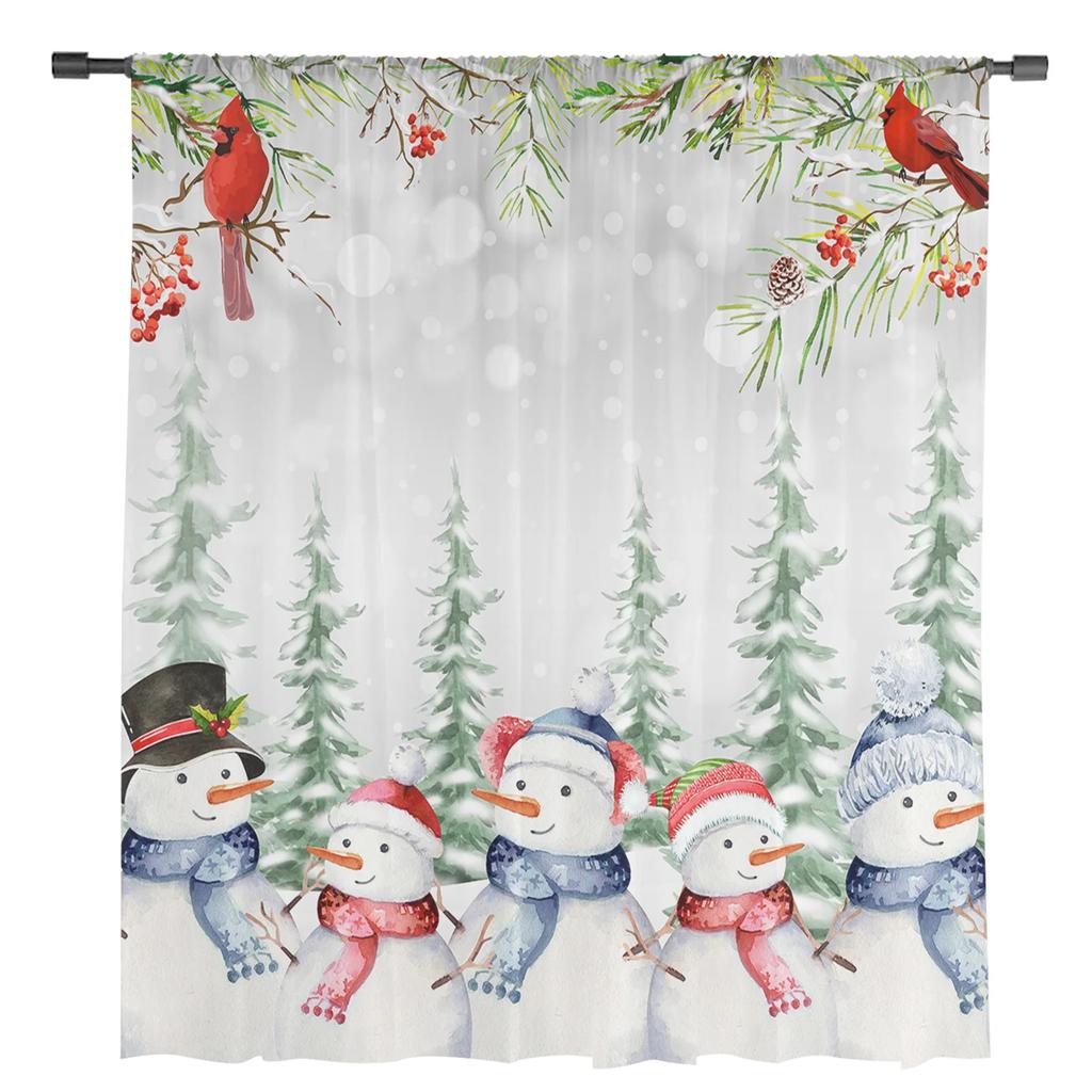 Christmas Snowman Sheer Curtains for Living Room Decoration Window Curtains Kitchen Tulle Voile Curtains
