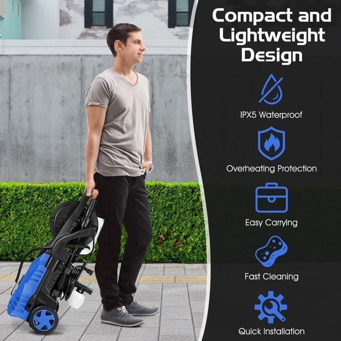 RELAX4LIFE Pressure Washer 1500W 5L/Min Cable 5m IPX 5 2 Wheel Portable Cleaner for Garden/Vehicle, Blue