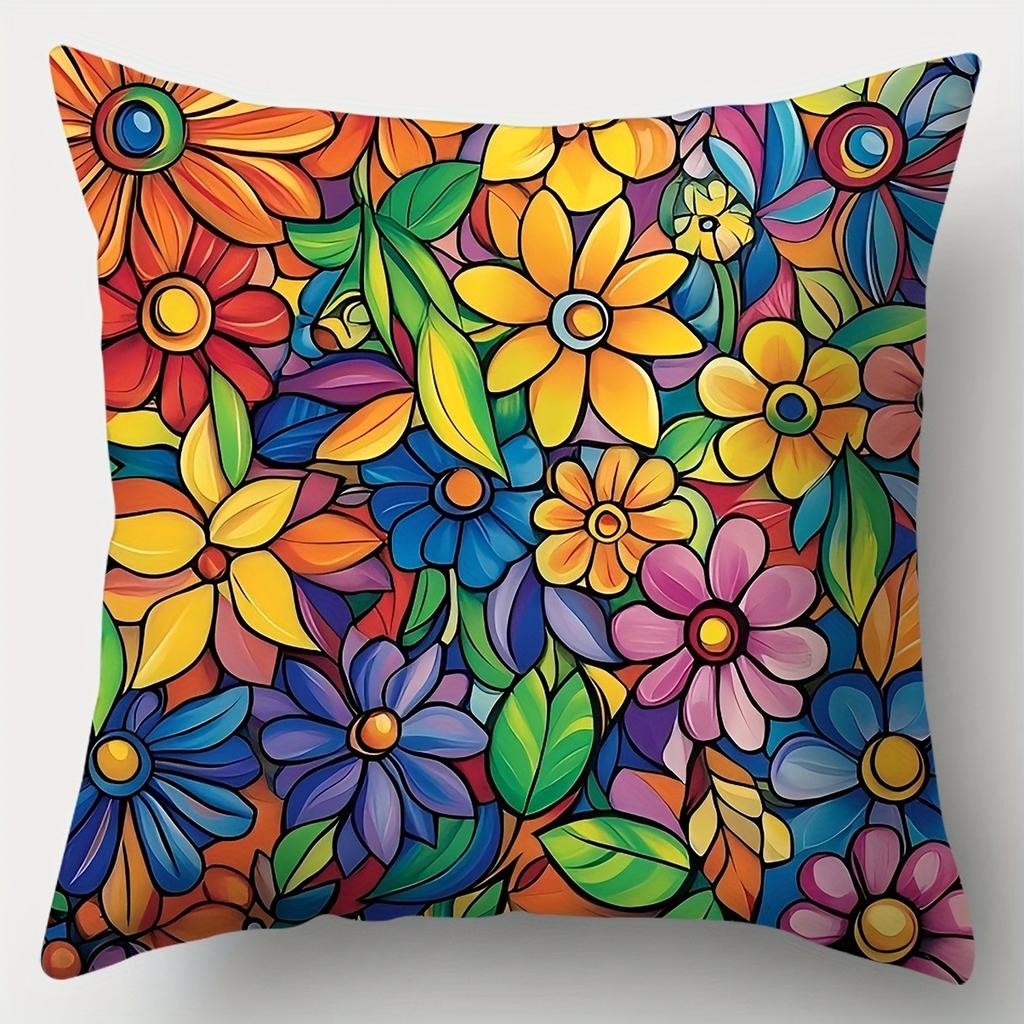 Vibrant Abstract Floral PillowcasesLiving room sofa cushion cover, soft and comfortable, bedroom room decoration