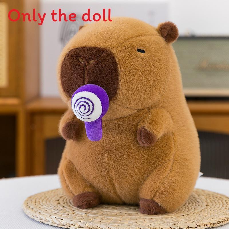 Plush Capybara Soft Doll Toy Animal Shaped Stuffed With Lollipop Drawable