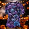 Herren Casual Corduroy Kurzarm Rundhals Leicht Atmungsaktiv Oberteil Halloween-Thema Aufdruck Bequeme Passform