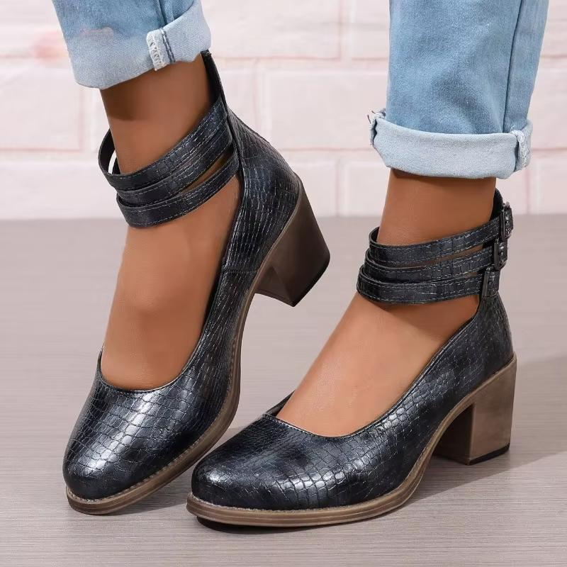 Женские туфли-лодочки с закрытым носком в стиле ретро Мэри удобные на массивном низком блочном каблуке с ремешком на пряжке туфли для платья 40 синий 3290₽