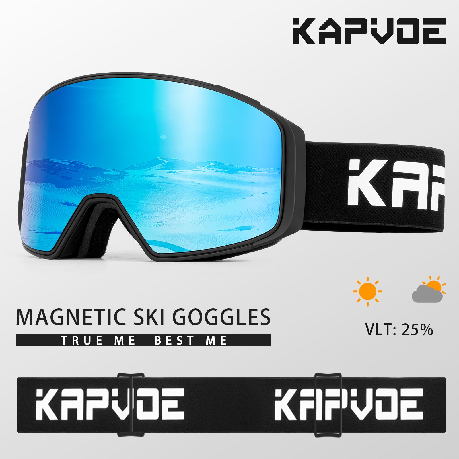 

KAPVOE Magnetic Attraction Lens Outdoor Sports Photochromic Ski Goggles Protection Ski Snowboard Anti-Slip Strap Snow Goggles