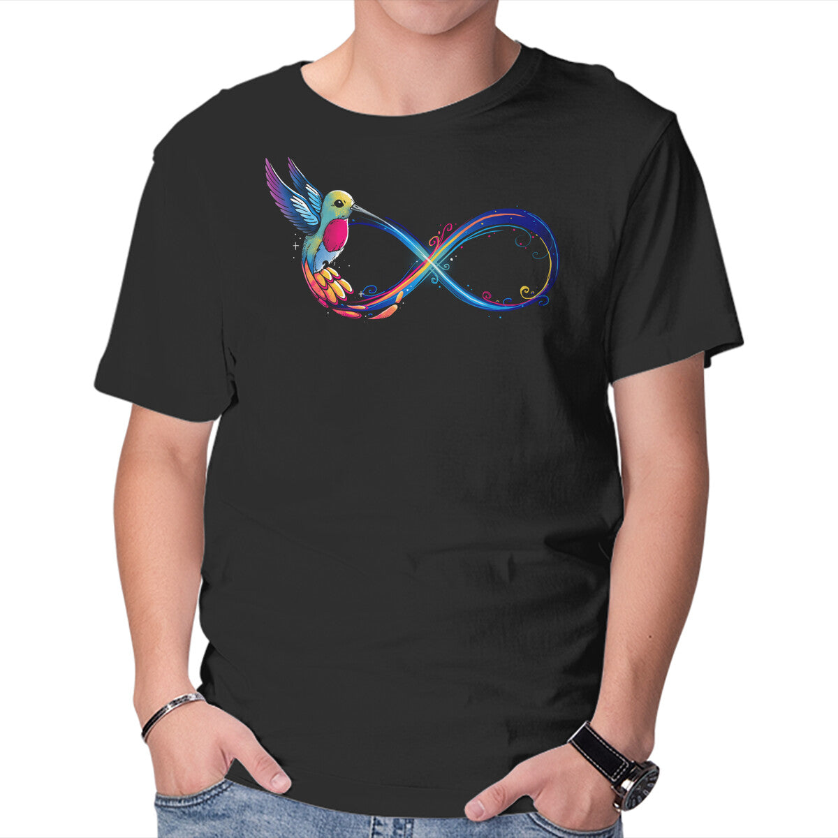 Unisex Crew Neck T-Shirt Infinity Bird Graphic Short Sleeve Casual Tee M
