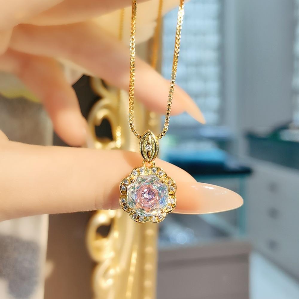 Octagonal Millennium Rose Cut Paraiba Necklace Pendant High Carbon Diamond Set Tourmaline Diamond Stud Earrings Colorful Ring