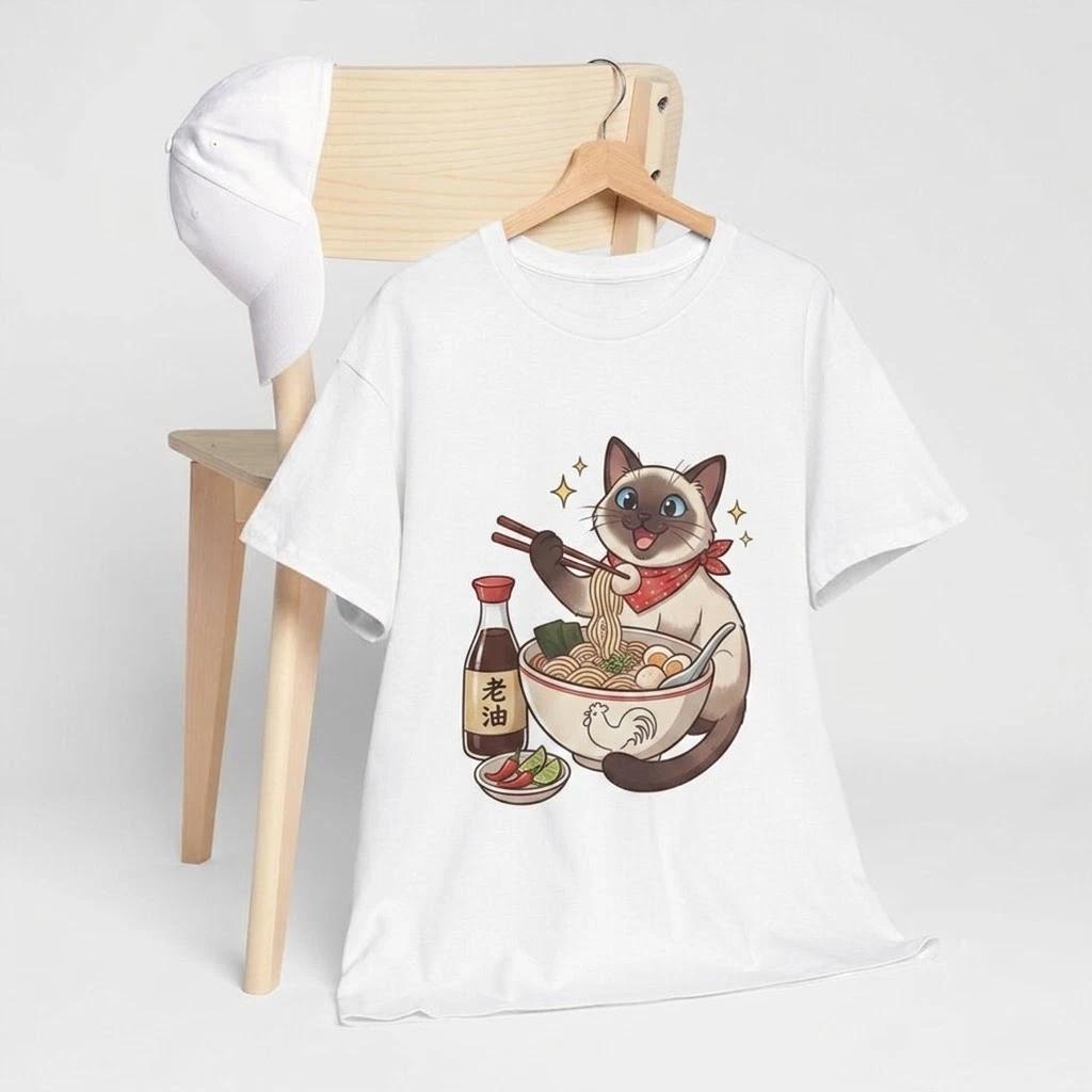 Thai Noodle Cat Funny Foodie Kitten White T Shirt, Gift For Fans S
