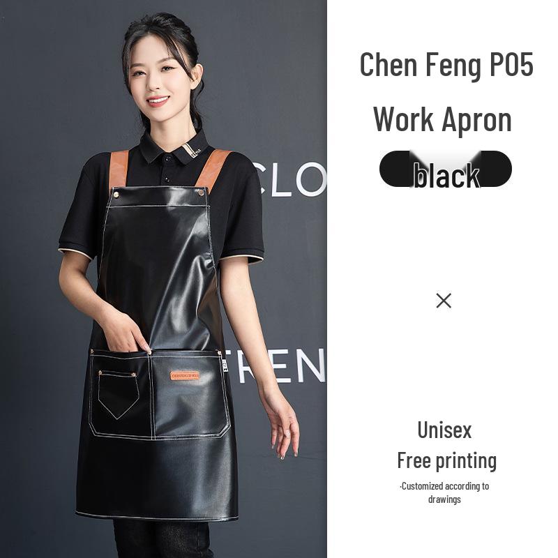 Waterproof PU Leather Apron with Logo for Seafood Kitchen & Restaurant Workwear