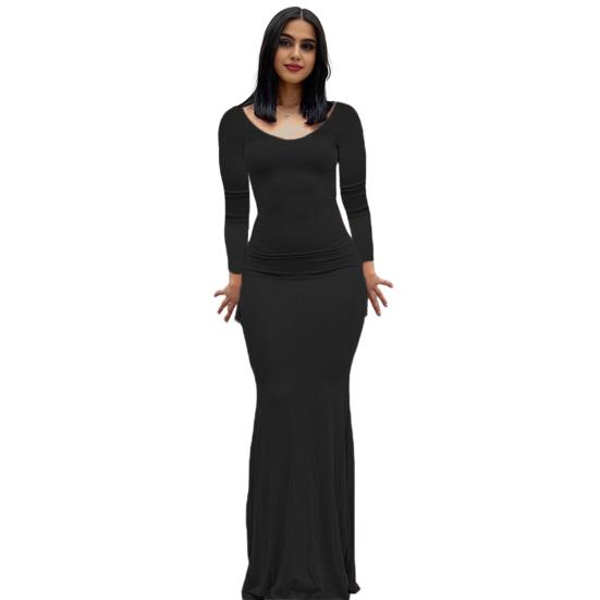 Rochie Maxi cu Mâneci Lungi pentru Femei Toamnă Casual Gât Rotund Rochie Lungă Slim Fit Bodycon Cu Volane Rochie de Cocktail