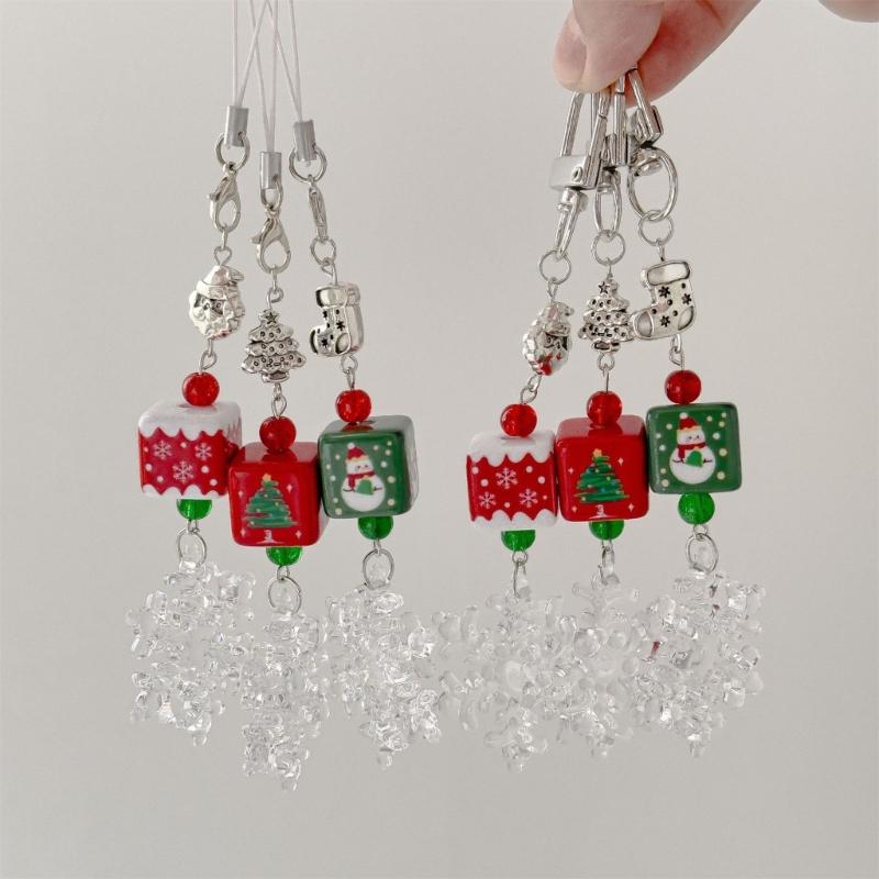 Festival Christmas Bead Mobile Strap Phone Pendant Alloy Phone Strap Resin Alloy Texture Perfect for Bags or Keys