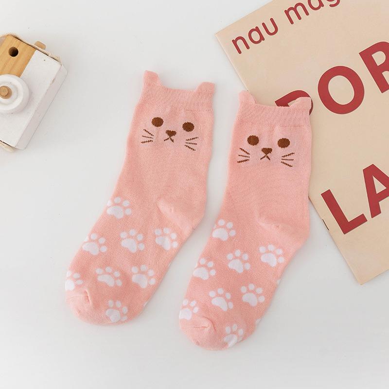 1pair Five Pairs of ' Crew Socks Featuring A Cartoon Cat Design Made From Thick Comfortable and Breathable Material
