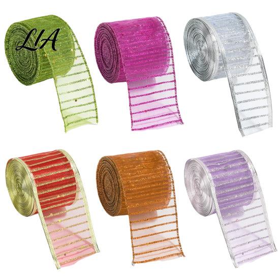 Sparkly Ribbon for Presents Stripe Sequin Christmas Ribbon, Glitter Polyester Fabric Wide Craft Decorative Mesh Party Supplies Wrapping Ribbons Wreath