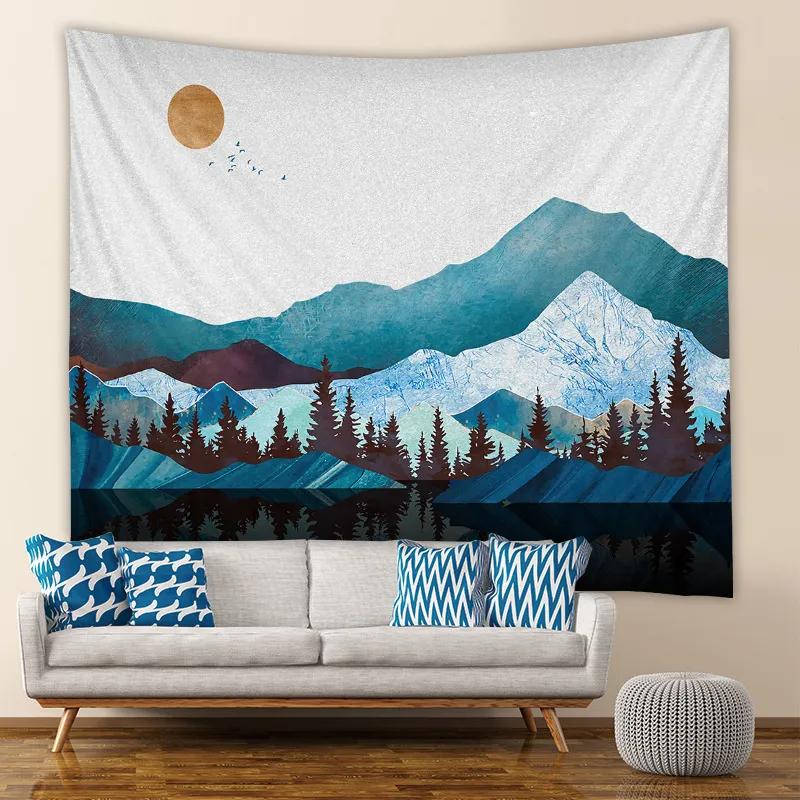 Abstract Mountain Geometric Print Tapestry Ins Sun Forest Landscape Wall Hanging Tapestry Home Bedroom Living Room Decoration