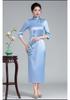 Spring Chinese Style Acetate Satin Embroidered Long Cheongsam for Mother of the Bride/Groom