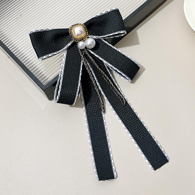 Korean Style Simple Bow Tie Pin Simple Imitation Pearl Brooch Women Black Mourning Corsage Shirt Collar Clothes Brooches