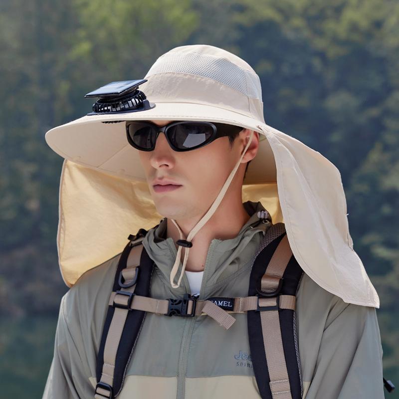

Summer Outdoor Fishing and Hiking Sun Hat, Oversized Solar Fan Hat, Shawl Neck Protection, Sun Protection Fisherman Hat бежевий