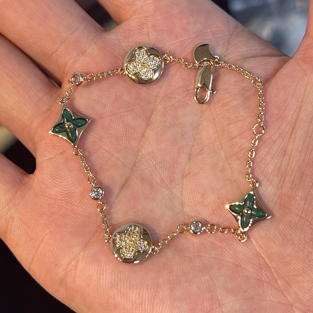 Four-leaf Clover Rhombus Malachite Bracelet 18K Rose Gold Light Luxury High-end Jewelry 2026 19CM