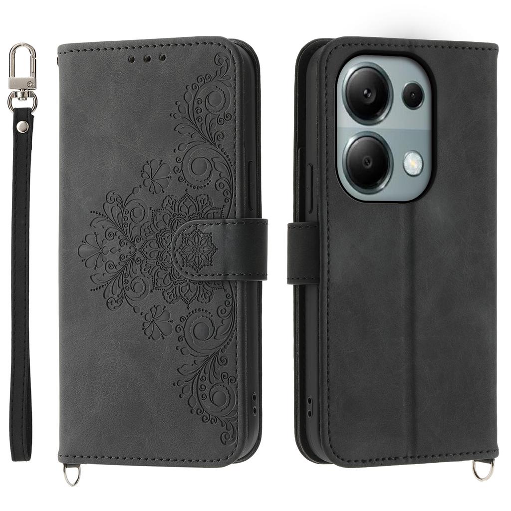 For Xiaomi Redmi Note 13 Pro 4G/Poco M6 Pro 4G Case Flower Pattern Skin-touch Phone Cover with 2 Straps