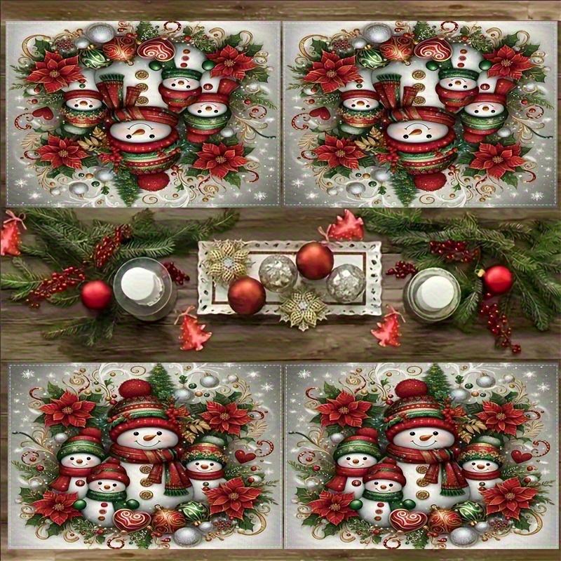 4pcs Christmas Theme Table Mats - Heat Resistant Placemats, Holiday Snowman and Decorative Patterns, Machine Washable