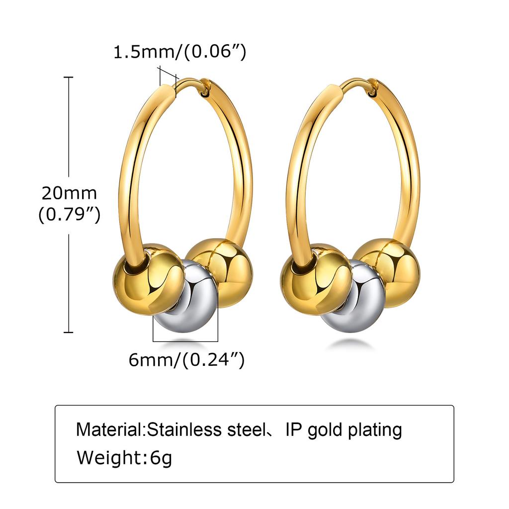 Bead Ball Earrings, Stainless Steel Women Earring Gold Plated, Beaded Hoops Huggie Jewelry