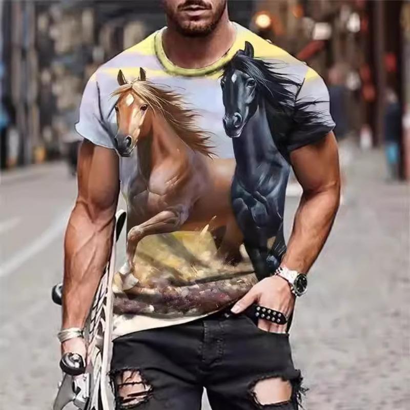 3D T-shirt Cool Trendy Men's Camouflage Hunting Animal Casual Horse Printed Short Sleeve