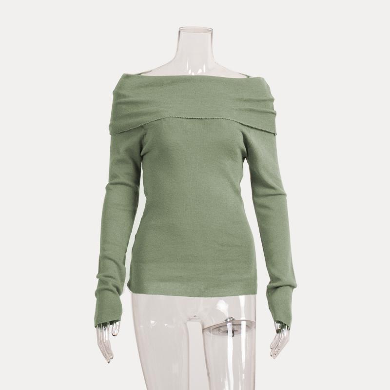 

2026 New Trui Lente En Herfst Dames T-Shirt Met Lange Mouwen Sexy Slim Fit Eenlijn Hals Lange Mouwen Basis Gebreide Trui S
