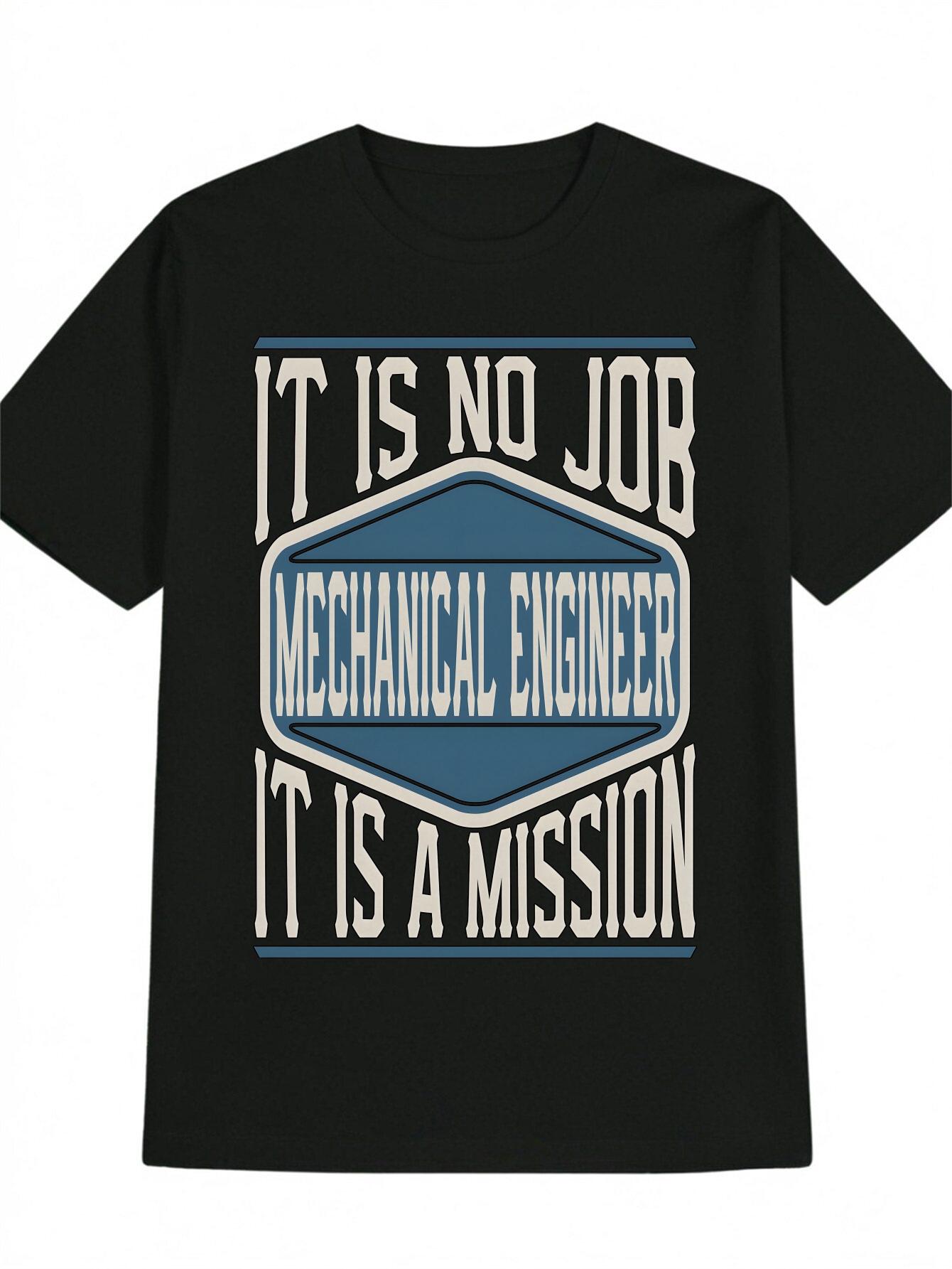 Mechanical Engineer Graphic T-shirt - Black Shirt with Blue  It Is No Job - Mechanical Engineer - It Is a Mission  Text S