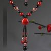 GEMCHIC Collana a Maglia Stile Etnico da Donna con Pendente Lungo a Catena con Perle di Agata Pesce Rosso Gioielli Vintage Cinesi