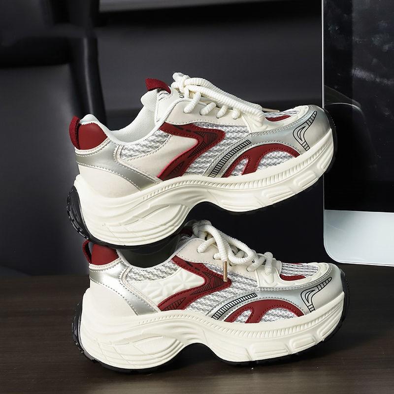 2025 new spring and autumn breathable shoes fashion casual shoes niche versatile sports shoes platform red dad shoes women