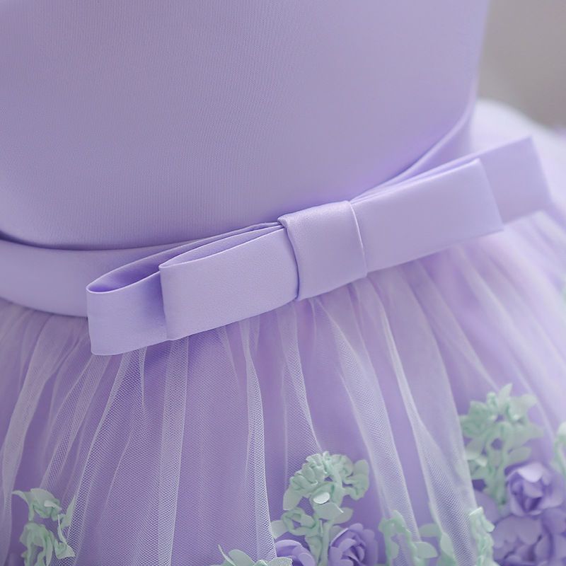 Summer Girls' Children's Dress Children's Wedding Dress Baby's First Birthday Dress Applique Mesh Puffy Skirt