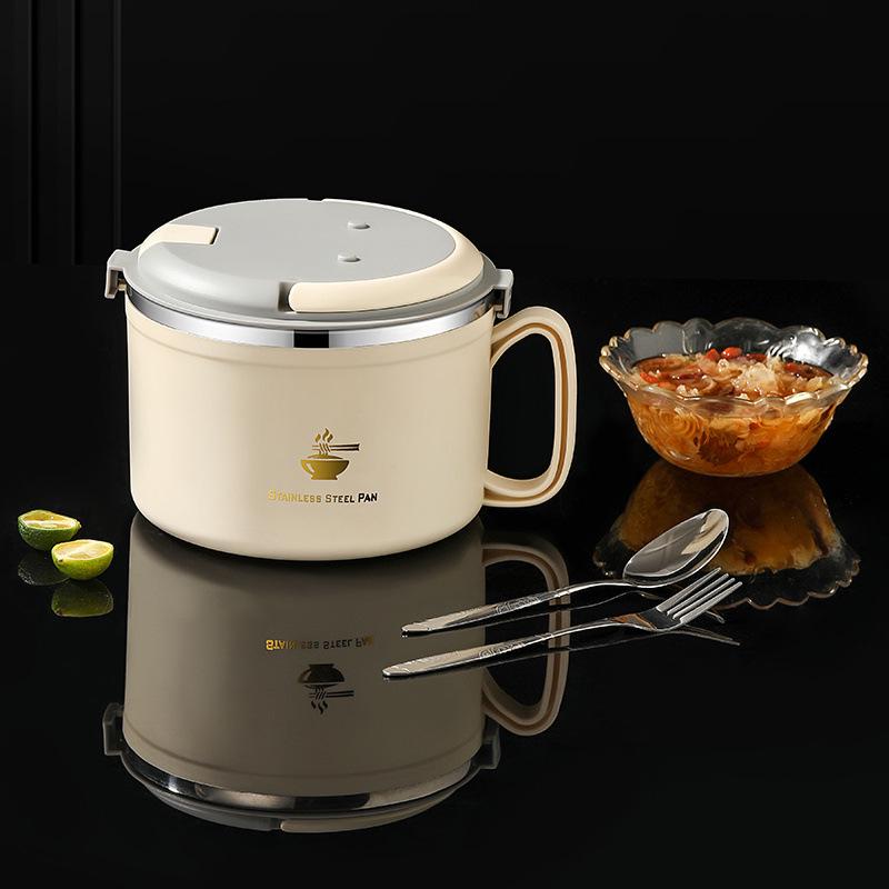 316 Food-Grade Stainless Steel Noodle Bowl with Lid and Drain for Dorm or Canteen; Easy-to-Clean.