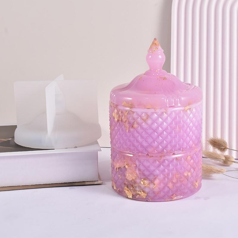 Resin Jar Silicone Molds with Lid Rhombic Striped Jewelry Box Silicone Molds for Candle Cup Jewelry Box Home Decoration