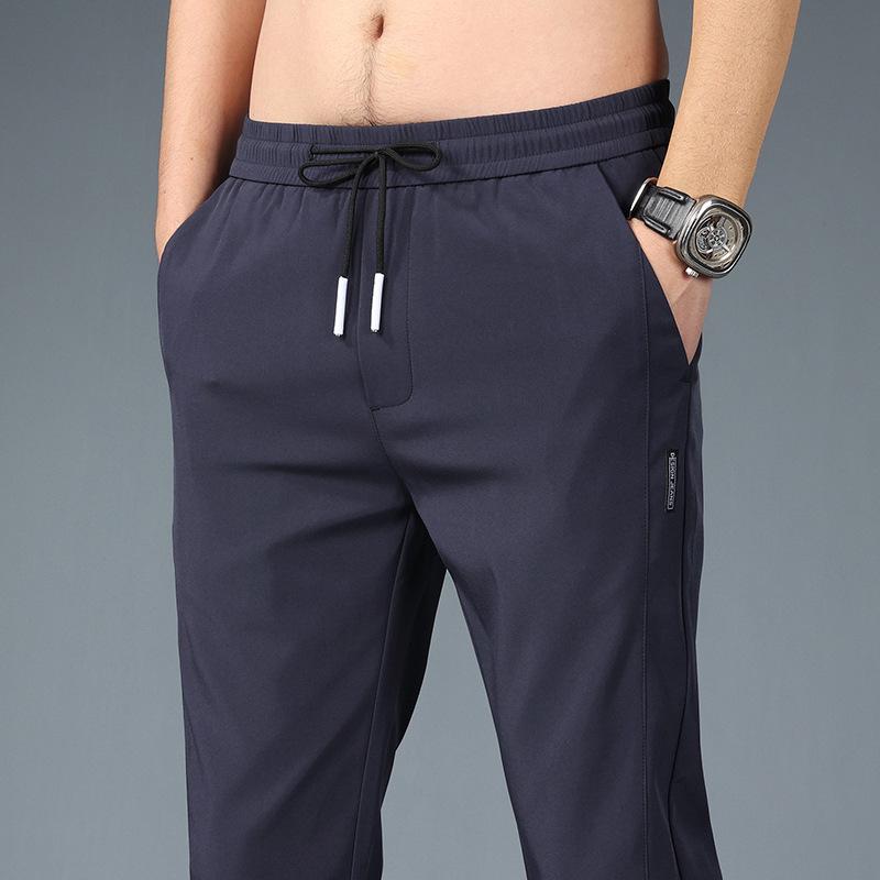 Summer new sweatpants men's straight loose elastic non-iron casual pants men's trendy elastic pants
