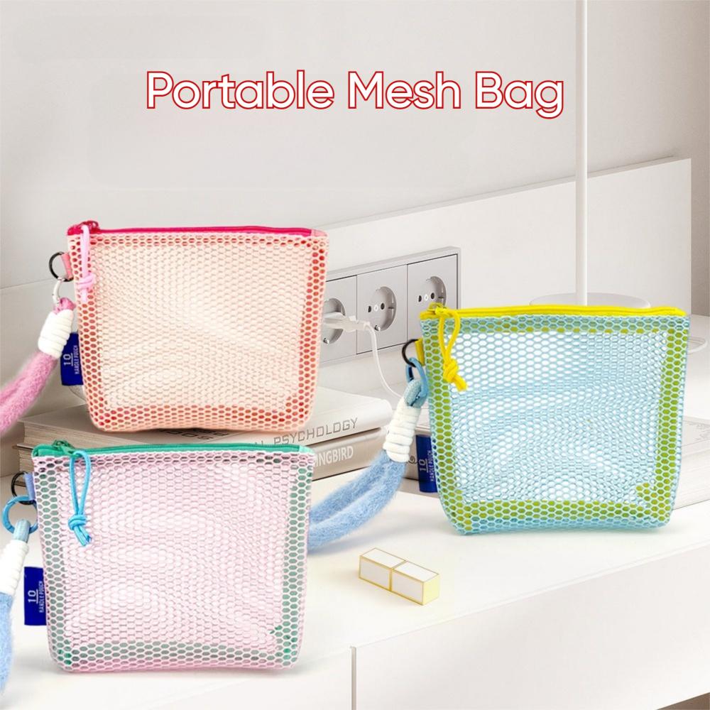 Portable Mesh Cosmetic Bag Candy Color Transparent Lipstick Key Storage Pouch Square Ultralight Zipper Coin Purse